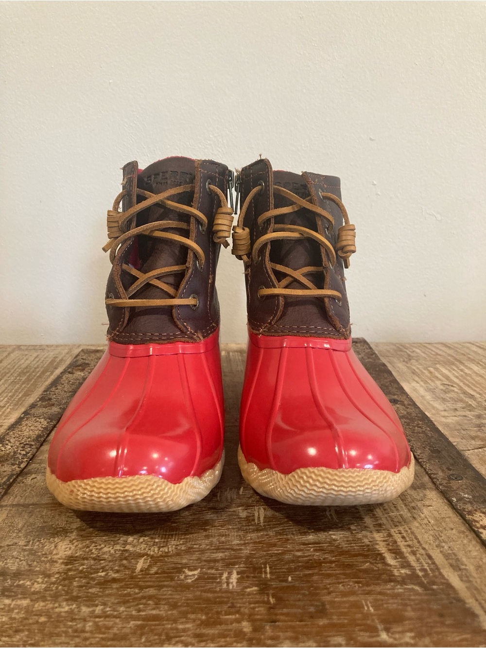 Sperry Womens Red Saltwater Waterproof Rubber Boots Sz 7 Duck Boots Mud Chore - Picture 3 of 16